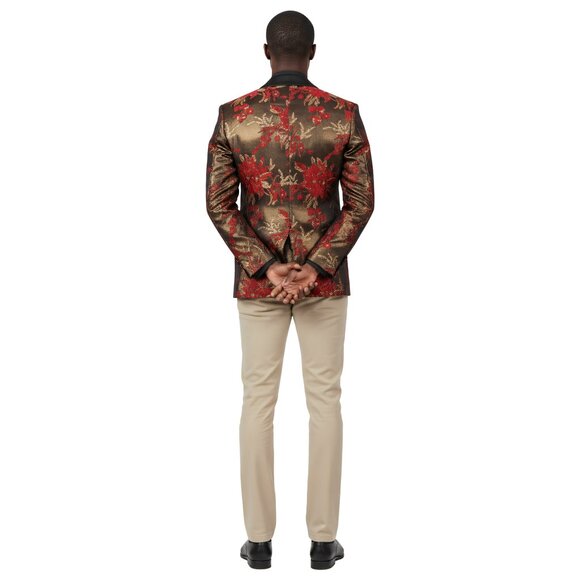 Empire™ Series Mens Blazer Hybrid-Fit Floral, Shawl Collar, Red & Gold, MEDIUM - Picture 3 of 6
